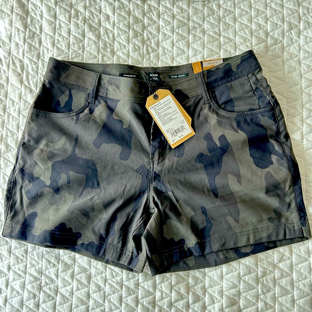 NWT Prana Women's Halle II Camo Shorts - Charcoal Gray Sz 14